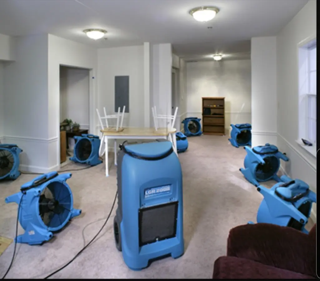Air movers and dehumidifier setup for Water Extraction & Removal in Thompson's Station